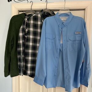 NWT 3 Men’s shirts, Prana, Columbia, JCrew. 2L, 1M
